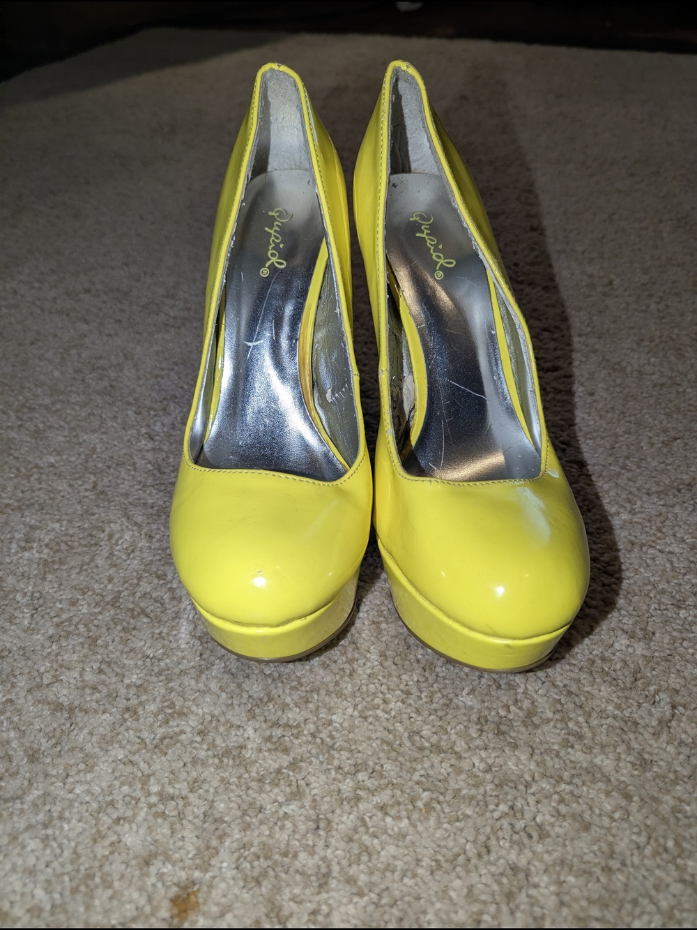Qupid Bright Yellow Patent Platform Pumps